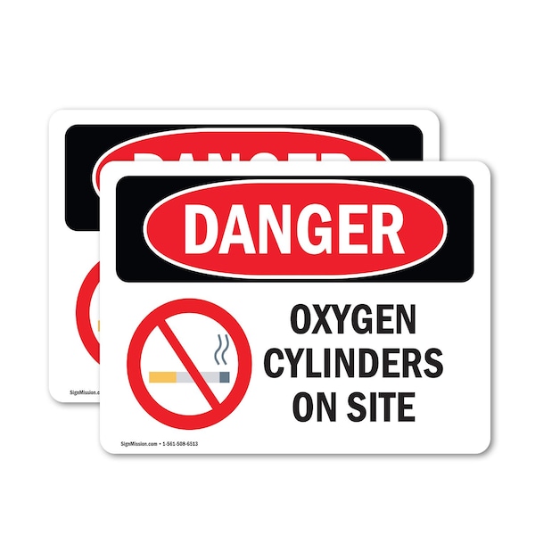 Signmission Oxygen Cylinders On Site Danger Sign, Vinyl Decal, 14in W x 10in L, 2PK OS-2PACK-DS-D-1014-L-2057 - main
